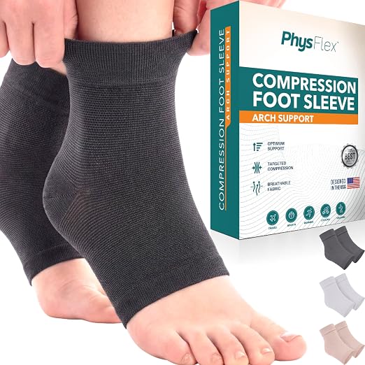 PhysFlex Ankle Brace Support - Ankle Compression Sleeve - Foot Brace for Women & Men - Tendonitis & Arthritis Ankle Brace Sports Running, Plantar Fasciitis Relief & Stabilizing Ankle Wrap
