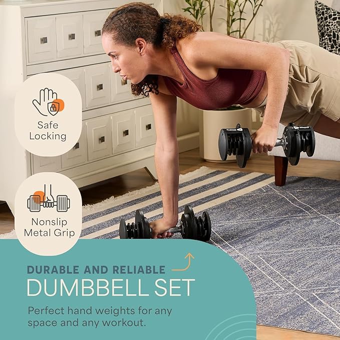 LifePro Adjustable Dumbbells, Single or 2pcs, Up to 55 lbs & 3-in1 option | Quick-change weight system with included rack — available in options from 2.5 to 55 lbs for every fitness level