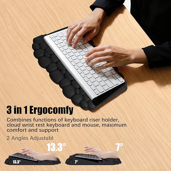 Ergonomic Wrist Rest for Keyboard, Soft Memory Foam Cloud Keyboard Stand | Keyboard Riser Holder with Wrist Pad, Desk Cushion, Easy Typing, Pain Relief, Comfort for Computer Laptop Mac - Rainbow