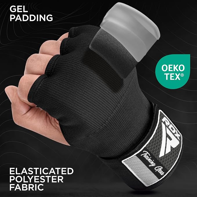 RDX Gel Boxing Hand Wraps Inner Gloves Men Women, Quick 100cm Long Wrist Straps, Elasticated Padded Fist Under Mitts Protection, Muay Thai MMA Kickboxing Martial Arts