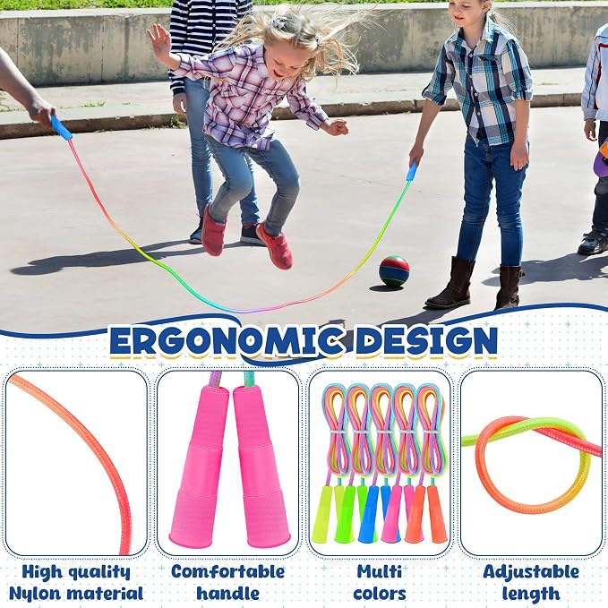 12 Pack Jump Rope, 7.55FT Nylon Skipping Rope for Kids School Activities | Adjustable Length, Gradient Skipping Rope, Plastic Handle Jump Rope, Playground Games, Party Favor, Home Exercise