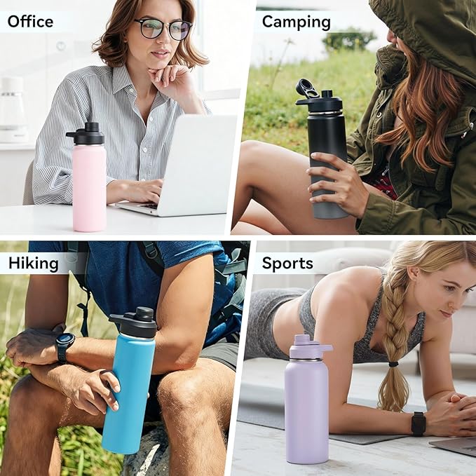 Fijinhom Insulated Water Bottle with Handle, 304 Stainless Steel Water Bottles with Wide Mouth, Double Wall Vacuum Sports Water Bottle, BPA Free, Keep Cold and Hot, 18 Ounces, Black/Gray