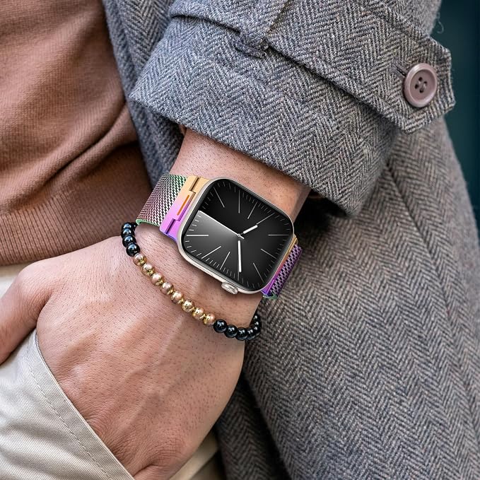 Bands Compatible with Apple Watch Ultra 3/2/1 Band 49/46/45/44mm | Milanese Loop Magnetic Stainless Steel Strap for iWatch Ultra SE 3/2/1 Series 11 10 9 8 7 6 5 4 3 2 1 Men, Colorful