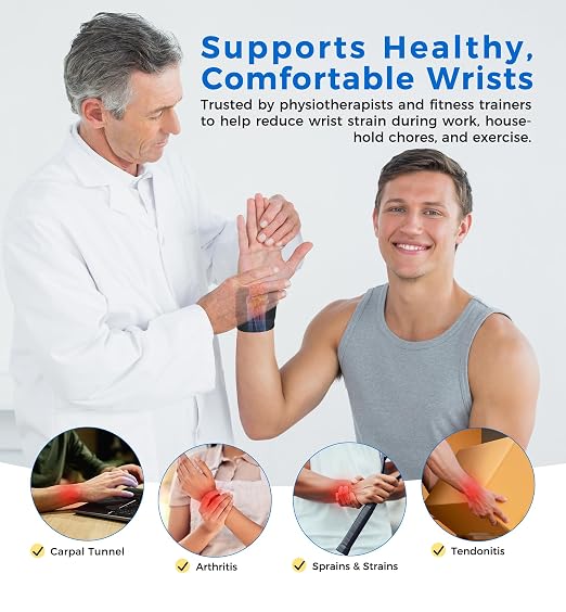 HiRui 2 Pack Wrist Compression Straps – Dual‑Layer Wrist Brace for Pain Relief & Support, Tendonitis, Carpal Tunnel, Arthritis – Adjustable Wrist Wraps for Fitness, Workouts & Everyday Use (Black)