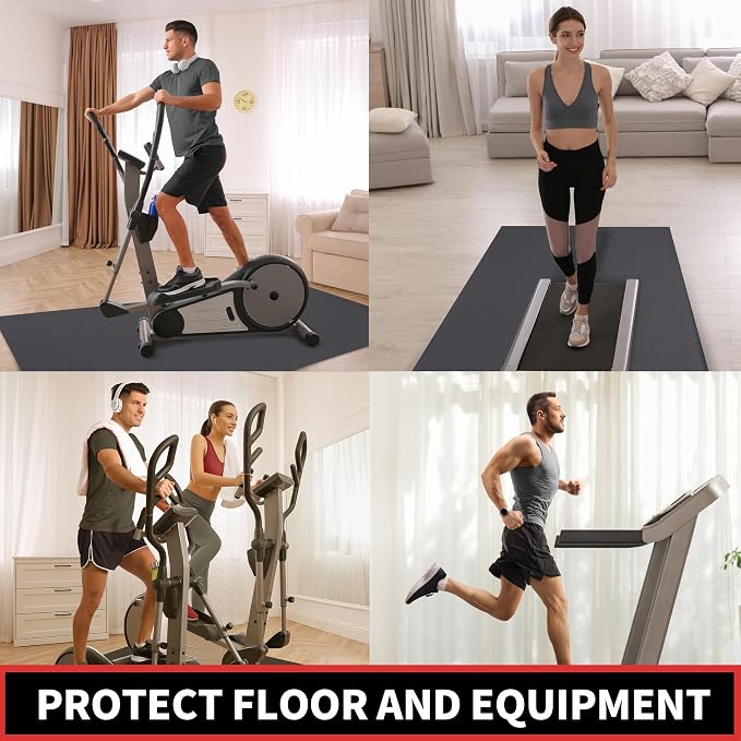 GymCope Treadmill Mat for Hardwood Floor Carpet 7'x3'/6'x3'/6'x2.5'/4'x2' | 6mm Thick Exercise Equipment Gym Mat, Compatible with Peloton Bike, Indoor Spin Bike, Elliptical