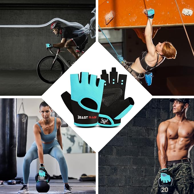 BEAST RAGE Workout Gloves for Men & Women - Fingerless Gym Gloves with Palm Protection, Breathable & Lightweight for Weightlifting, Cycling & Pull Up