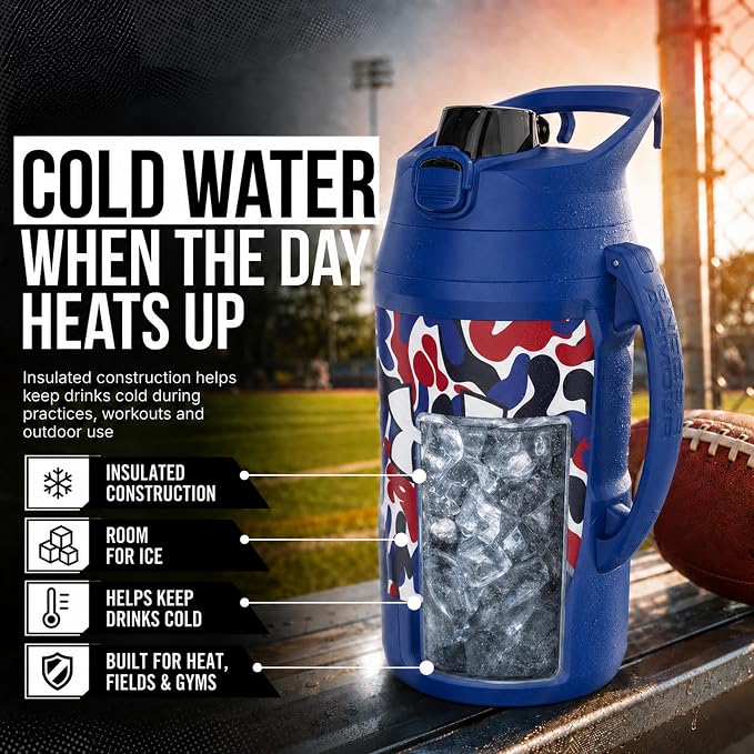 Under Armour Insulated Water Bottle with Handle & Fence Hook, Half Gallon Sports Water Jug, Leak-Resistant & BPA-Free for Baseball, Football & Gym - Royal Hypercamo, 64oz