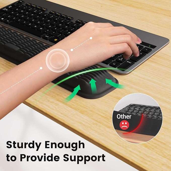 MEKASS Keyboard Wrist Rest for 60% Compact Keyboard, Ergonomic Soft Memory Foam Wrist Support with Non-Slip Silicone Base, Keyboard Pad Relieve Wrist Pain from Laptop, Computer, Typing(Classic Black)