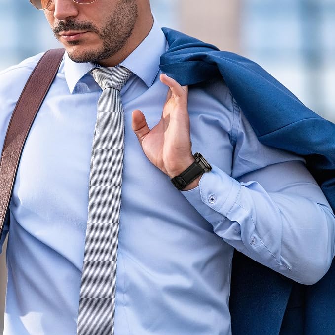 Bands Compatible with Apple Watch Ultra 3/2/1 Band 49/46/45/44mm | Genuine Leather Metal Connector Strap for iWatch Ultra Series 11/10/9/8/7/SE/6/5/4/3/2/1, Black/Black