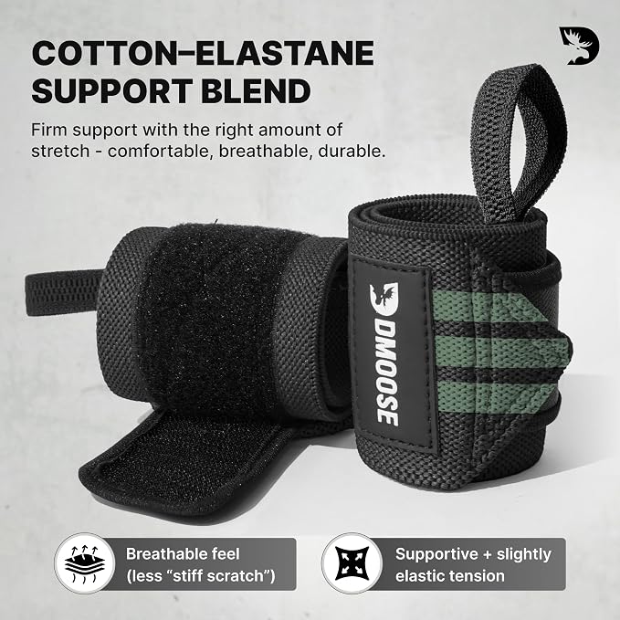 DMoose Fitness Wrist Wraps for Weightlifting 18" - Heavy Duty Gym Wrap with Hand Thumb Loop for Support & Pain Relief, USPA Approved Powerlifting, Weight Lifting Wrist Straps for Men & Women Work Out