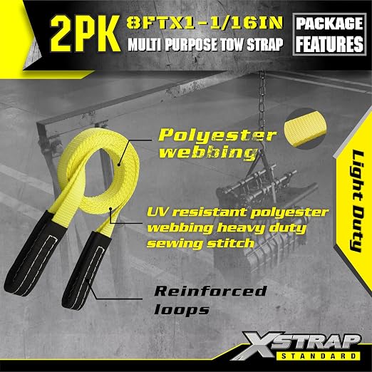 XSTRAP STANDARD 2PK 1''x 8FT Lift Sling Web Strap/Wear Guard End, Heavy Duty Flat Eye Lifting Sling with 2 Reinforced Loops for Tree Saver Lifting Furniture Appliances Machine | 4,000 lbs Break Strength Lifting Straps with 2 Reinforced Loops for Tree S...