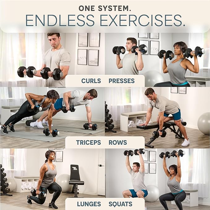 LifePro Adjustable Dumbbells, Single or 2pcs, Up to 55 lbs & 3-in1 option | Quick-change weight system with included rack — available in options from 2.5 to 55 lbs for every fitness level