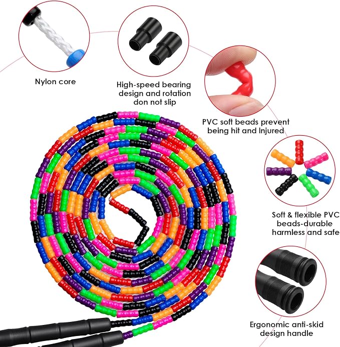 Double Dutch Jump Rope Long Jump Rope 16 FT 1 Pack/2 Pack, Adjustable Soft Beaded Diy Jump Rope for Kids Adult Long Enough for 5-6 Jumpers