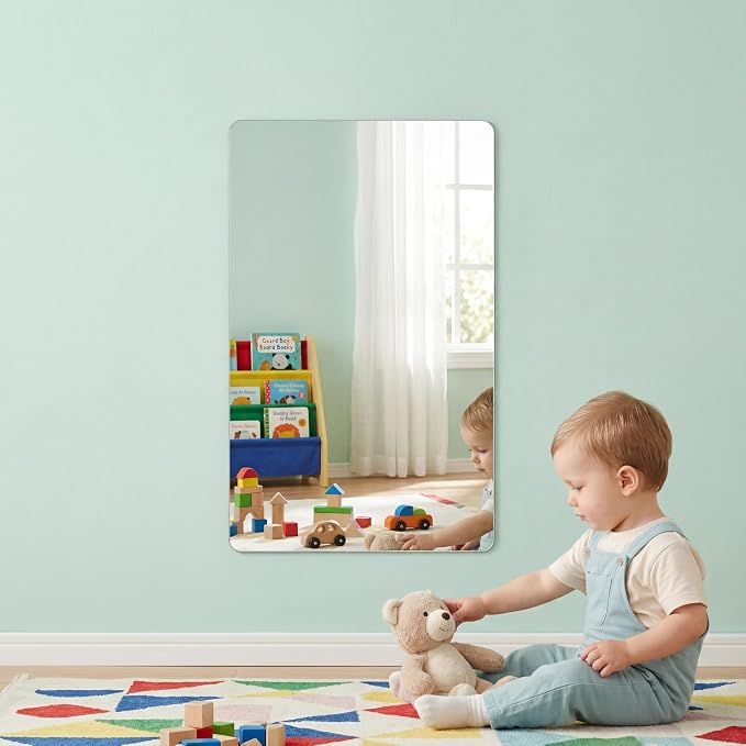 iCAGY Acrylic Mirror for Wall Kids Adults Bedroom Door Closet | Shatterproof, Self-Adhesive, Lightweight, Plastic Mirror Tile Sheet, Reflective, Safe, Plexiglass, 10x12 inch 2 Pcs