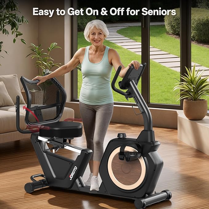 JOROTO Recumbent Exercise Bike for Seniors Adults with 400LBS, Smart App | Low-Impact Exercise Bike 16 Magnetic Resistance, Wide Cushioned Seat, Back Support and Backlit LCD, Heart Rate Monitoring