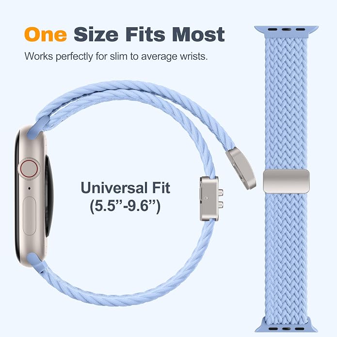 Laffav Braided Stretchy Band Compatible with Apple Watch Bands 42mm 40mm 41mm 38mm 44mm 45mm 46mm 49mm for Women Men, Magnetic Nylon Solo Loop Sport Strap for iWatch Series 11 10 9 8 7 6 5 4 SE Ultra