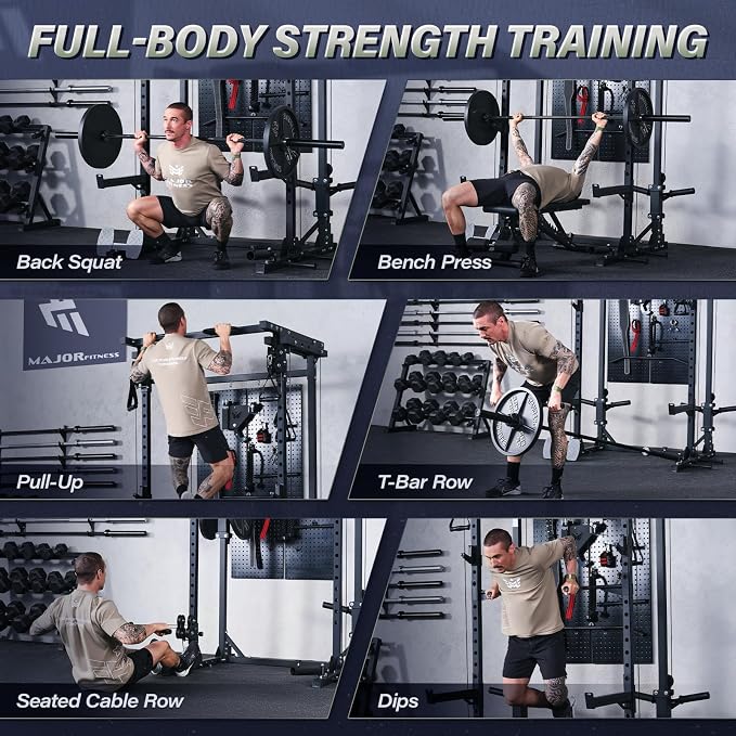 MAJOR FITNESS Drone3 Power Rack, 2500lbs Multi-Function Home Gym Squat Rack with Dual Pulley System, Pull-Up Bar & J-Hooks, Heavy-Duty Steel Frame for Maximum Stability & Strength Training