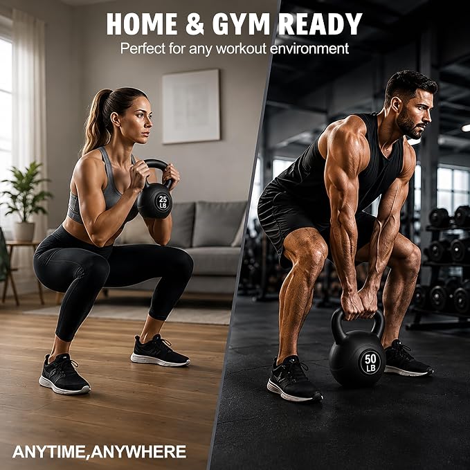 ALTLER Vinyl Plastic Concrete Kettlebell 10-50LBS Safe Strength Training Kettlebell Anti-Slip Grip Weight for Home Workouts and Men/Women/Beginners