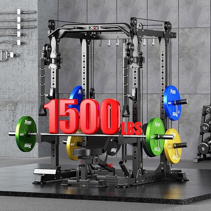 Power Rack Power Cage Multi-Function Squat Rack with Cable Crossover System Selectable More Training Attachment Power Rack for Garage & Home Gym
