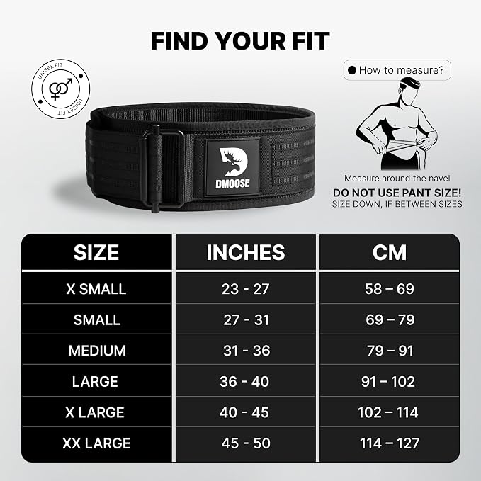 DMoose Fitness Auto Locking Weight Lifting Belt for Men & Women - 4" Nylon Squat & Deadlift Belt with Quick-Release Buckle - Gym Workout Belts for Lumbar Back Support for Weightlifting & Powerlifting