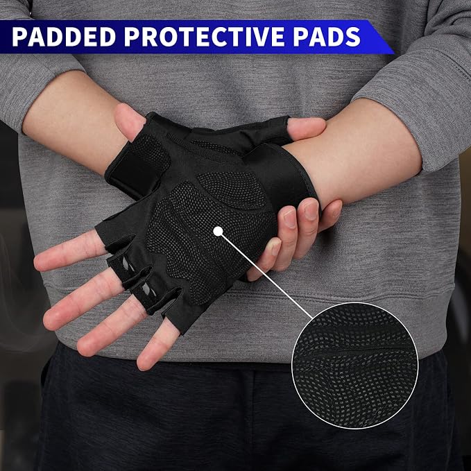 FIORETTO Fingerless Gloves for Men, Breathable Grip Palm Gloves for Motorcycle Riding, Driving, Cycling, Exercise, Workout, Climbing, Hiking and Outdoor Activities M210603