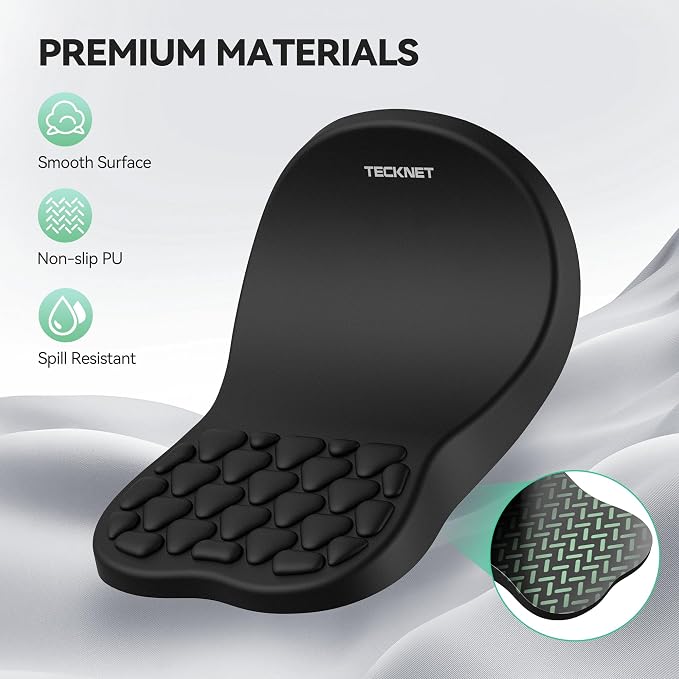 TECKNET Ergonomic Mouse Pad with Wrist Rest,Soft Comfortable Massage Design | Memory Foam and Non-Slip PU Base for Pain Relief, Office Gaming Mousepad for Desk, Home, Office - Black