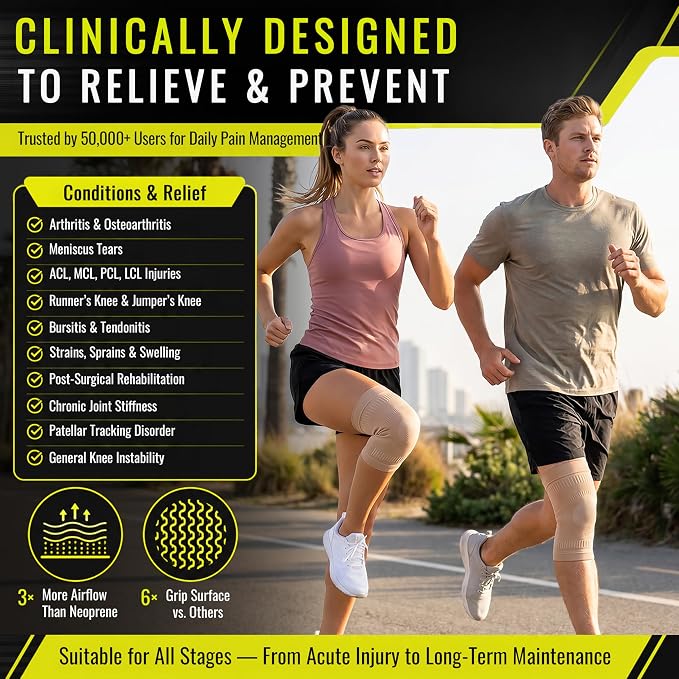 MGANG Knee Compression Sleeve, Knee Brace for Knee Pain Women Men, Non-Slip Compression Knee Brace for Arthritis Meniscus Tear Running Weightlifting, Breathable Knee Support Brace, Beige Small