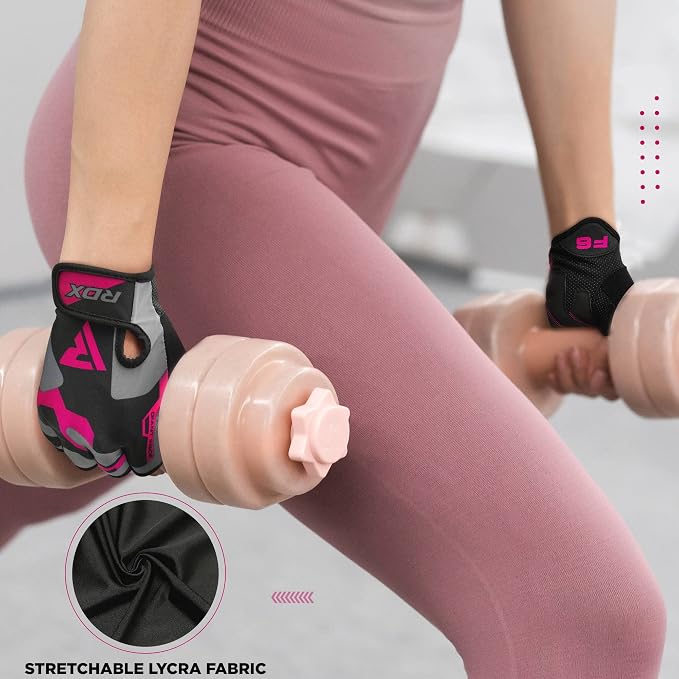 RDX Weight Lifting Gloves Gym Fitness Workout, Anti Slip Padded Palm Elasticated Strength Training Equipment Men Women Half Finger Exercise Bodybuilding Calisthenics Cycling Rowing Climbing