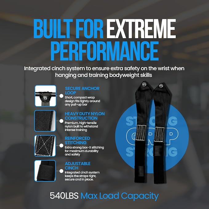 Suspension Trainer Straps – Premium Nylon Bodyweight Fitness Straps for Home & Gym Workouts, Adjustable Exercise Straps with 540lbs Load Capacity, Black, Pair