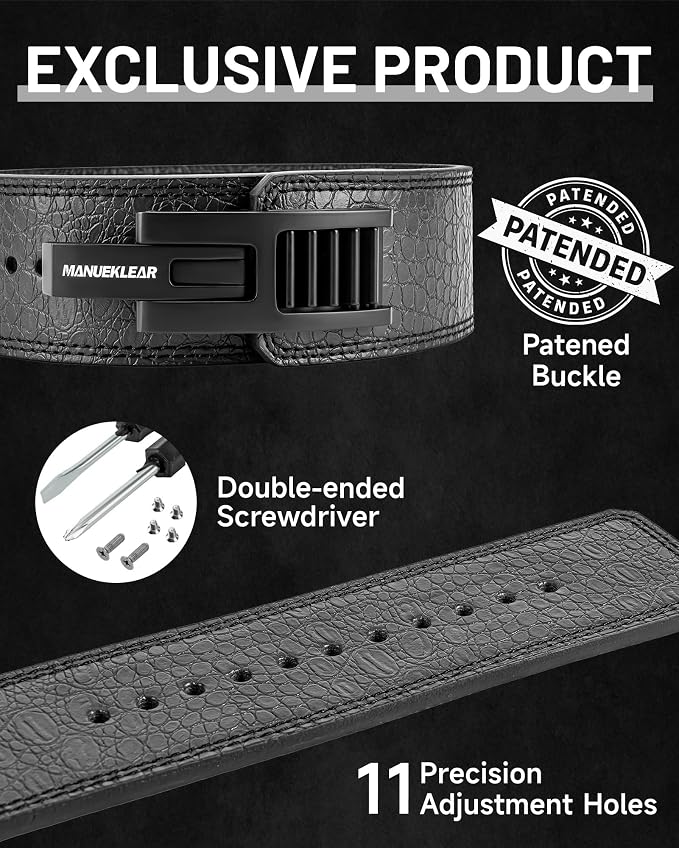 MANUEKLEAR Lifting Belt Lever for Men Women, 10mm Quick Locking Lever Belt Weightlifting with Adjustable Buckle, Lever Weight Lifting Belt for Powerlifting & Deadlifts