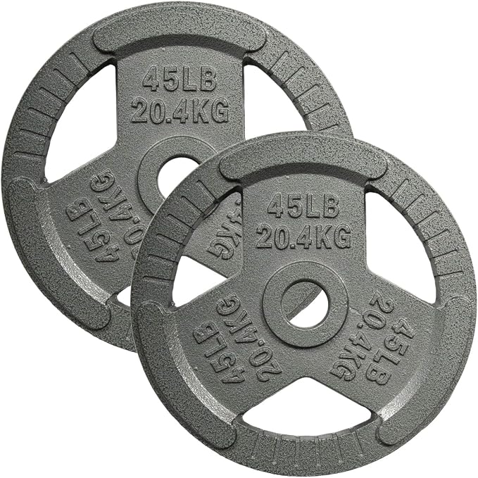 Yes4All Tri-Grip Handles Cast Iron Olympic Weight Plates, 2-Inch Weight Plates for Weight Lifting with Smooth and Durable Finish, Suitable for Strength Training Exercises (Single, Pair and Set)
