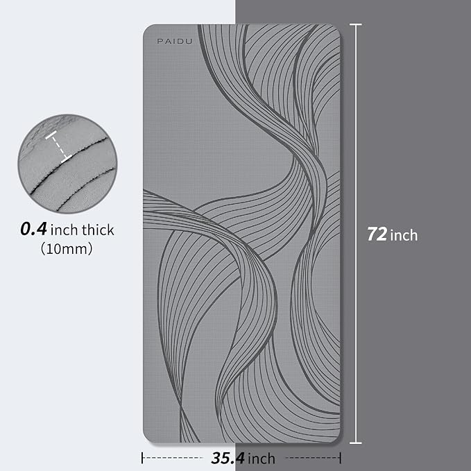 PAIDU Large Yoga Mat 72"x36"x10mm Non-Slip Exercise Mat for Home Gym Studio | Extra wide & thick non-slip yoga mat, works on all floors, ideal for stretching, yoga studio, gym and home workouts