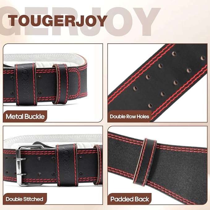 Genuine Leather Weight Lifting Belt for Men Double Prong Power Belt Heavy Duty - Strong, Stabilizing Back Support for Deadlifts, Squats Powerlifting
