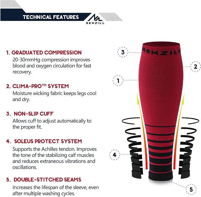 NEWZILL Compression Calf Sleeves (20-30mmHg) for Men & Women Perfect Option to Compression Socks for Running Travel Nursing