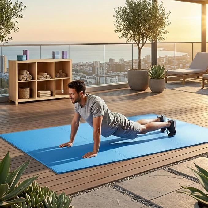BalanceFrom Puzzle Exercise Mat 1/2" Thick, EVA Interlocking Foam Floor Tiles for Home Gym, Mat for Home Workout Equipment, Floor Padding for Kids, Blue, 24 in x 24 in x 1/2 in, 24 Sq Ft - 6 Tiles | Tiles for Home Gym, Mat for Home Workout Equipment, F...