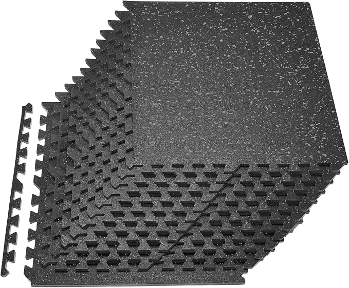 VEVOR 0.56Inch 96sq.ft 24 Tiles Gym Flooring for Home Gym, Rubber Top with High Density EVA Foam, 24 x 24In Gym Floor Exercise Equipment Mats, Interlocking Gym Mats, Puzzle Workout Mats, Black & Gray | Rubber Top with High Density EVA Foam, Lightweight...