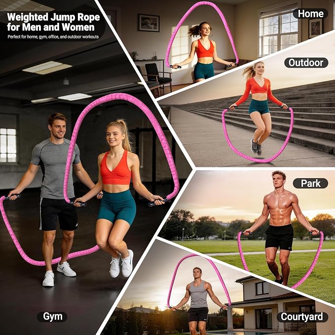 Weighted Jump Rope for Men Women, 3.68LB Adult Jump Ropes for Fitness Heavy Skipping Rope, Jumping Rope for Training Muscle Speed Home Gym Workout Equipment Exercise Jumpropes Weight Loss