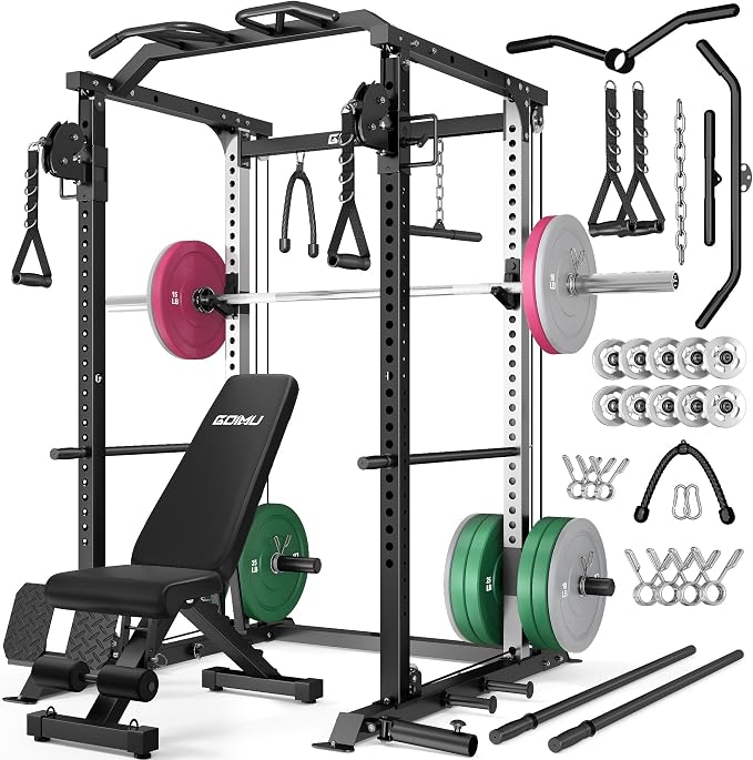 DP01 Power Cage, 2000LBS Squat Rack with Cable Crossover and Dual Independent Pulley System, Full Cage for Full Body Training, Power Rack with More Training Attachments for Home Gym