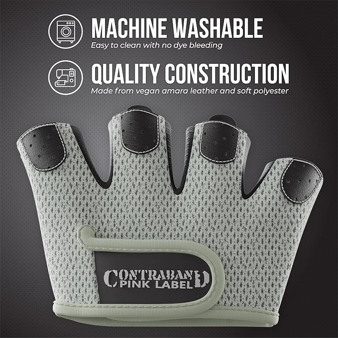 Contraband Pink Label 5537 Womens Micro Weight Lifting Gloves w/Grip-Lock Silicone Padding (Pair) - Minimalist Half Gloves - Apple Watch Friendly