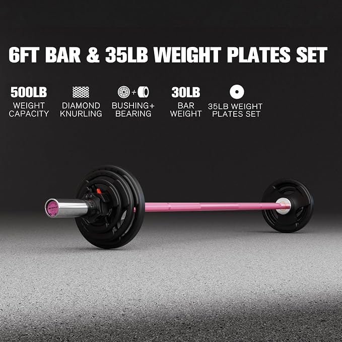 RitFit Barbell Weight Set - 4/6FT Olympic Barbell with Weight Plates (55-115LB Total) - Weightlifting Equipment for Squats, Curls, Deadlifts, Presses, Hip Thrusts