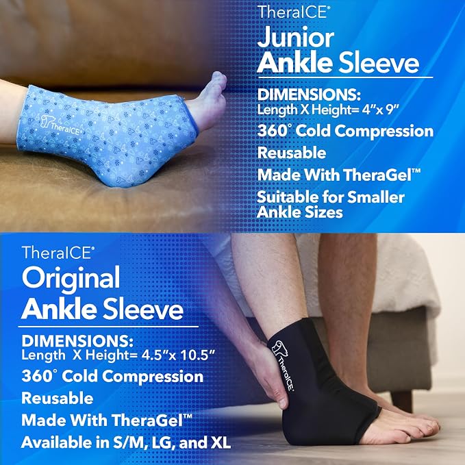 TheraICE Junior Ankle Ice Pack Wrap for Swelling, Sprained Ankle Support | Foot & Heel Ice Wrap for Achilles Tendonitis, Plantar Fasciitis, Comfortable Junior Fit