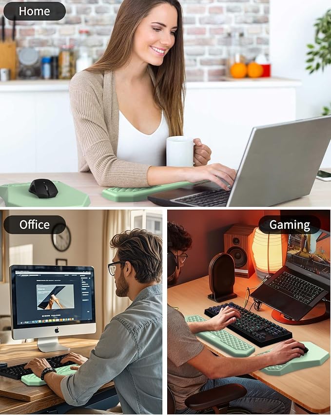 Ergonomic Mouse Pad Wrist Rest and Keyboard Wrist Rest Support Set | Massage Design Mousepad for Carpal Tunnel Pain Relief, Memory Foam, Non-Slip PU Base for Computer Desk, Green