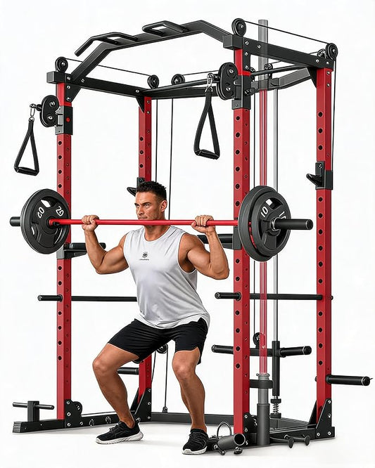 GarveeLife Power Cage, Multi-Functional Power Racks for Home Gym | With Cable Crossover System, 1600 LBS Weight Capacity Fitness Squat Rack for Strength Workout with Training Attachment, Blac