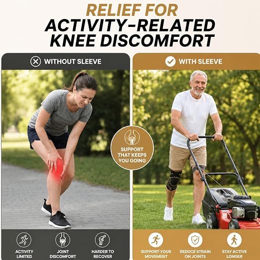 CopperJoint Knee Sleeve with Straps for Women & Men, Adjustable Targeted Knee Support Sleeve for More Secure Compression and Daily Activity, Single Sleeve Only