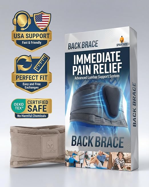 Sparthos Back Brace for Women & Men, Sciatica, Lower Back Pain - Taupe-L