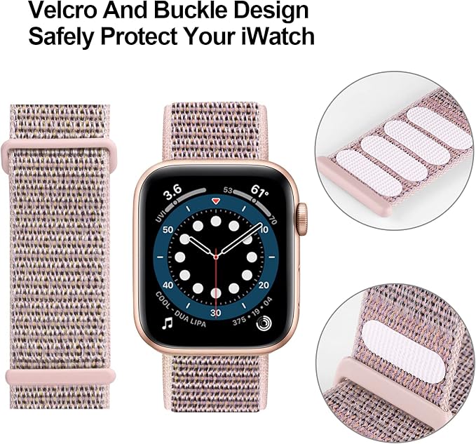 Sport Loop Band Compatible with Apple Watch Band 38mm 40mm 42mm 44mm iWatch Series 6 5 SE 4 3 2 1 Strap, Nylon Velcro Women Men Stretchy Elastic Braided Adjustable Wristband, 38mm 40mm Pink Sand | Braided Nylon Band for Apple Watch 38mm 40mm, Adjustabl...