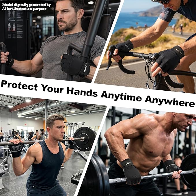 Half-Finger Sports Gloves, Black. Made of Neoprene Material, Feature Honeycomb Silicone Non-Slip Design on the Palm with Wrist Support. Suitable for Gym Training, Cycling and Weightlifting