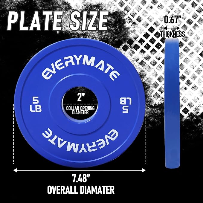EVERYMATE Change Weight Plates 1.25LB 2.5LB 5LB Set Fractional Plate Olympic Bumper Plates for Cross Training Bumper Weight Plates Steel Insert Strength Training Weight Plates
