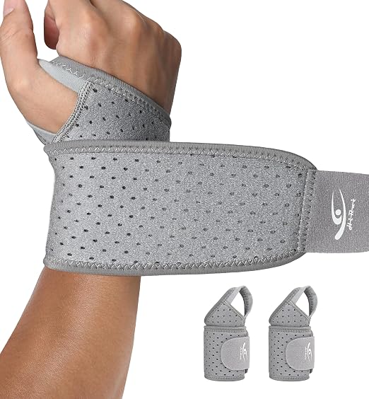 HiRui Wrist Wraps 2-Pack, Adjustable Breathable Wrist Support Brace for Men & Women – Pain Relief for Carpal Tunnel Syndrome, Tendonitis, Arthritis, Sports, Workouts – Fits Left & Right Hand (Gray)