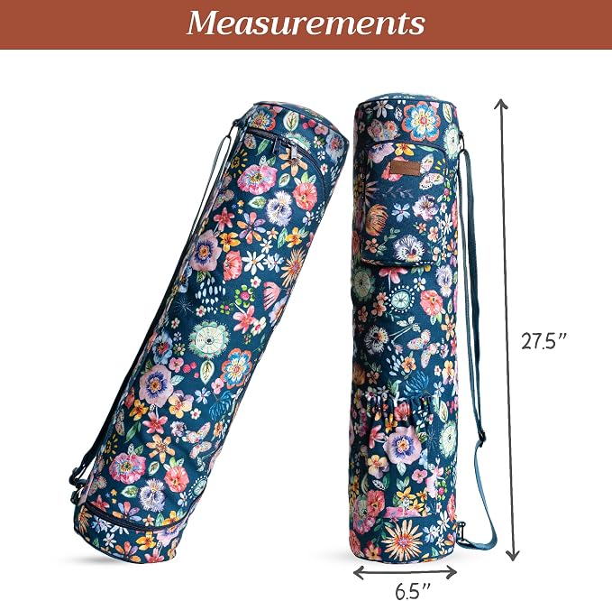 Maison d' Hermine Yoga Mat Duffle Bag Gym Tote Yoga Mat Carry Bag | Cylindrical bag for Woman Men Gifts Adjustable shoulder straps with Drawstring Water Bottle Pocket and zipper pocket